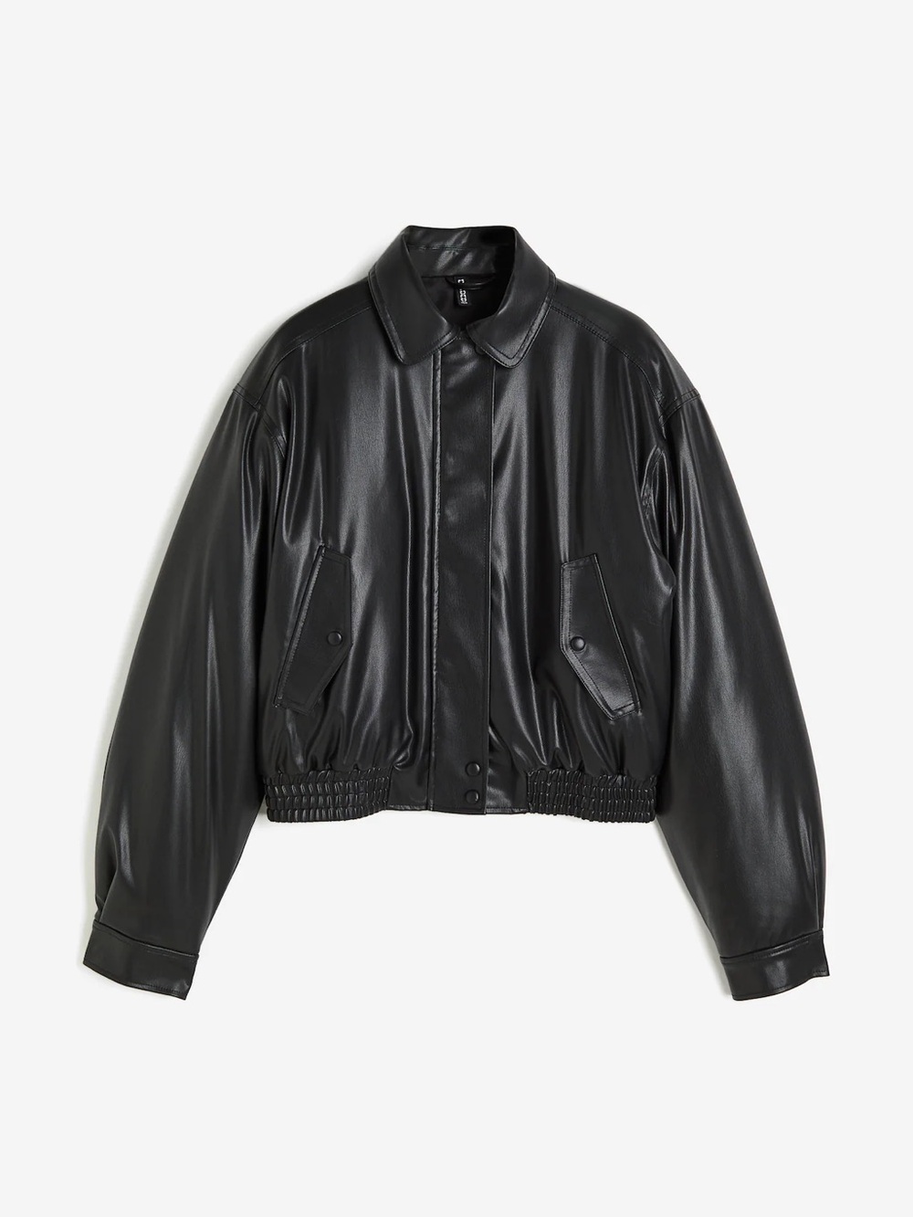 H&M Black Faux Leather Bomber Jacket